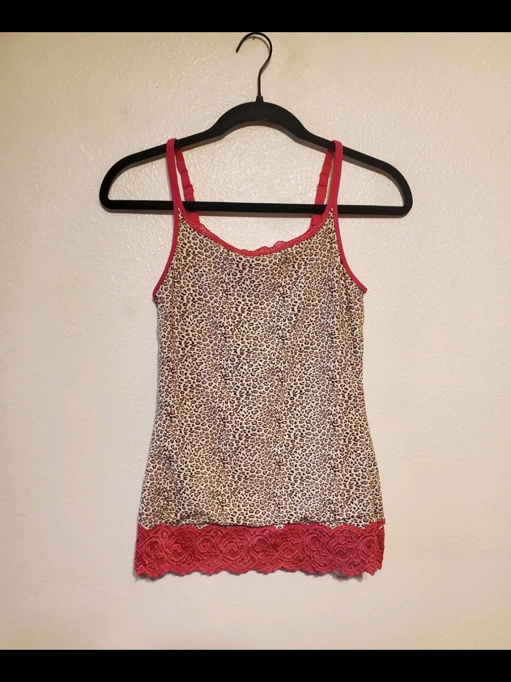 Women’s Leopard Print Lace-Trim Cami Tank - Pink Trim